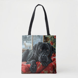 Black Labrador Dog Christmas Festive Tote Bag