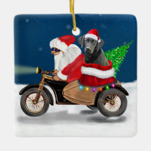 Black Labrador Dog Christmas Santa Claus   Ceramic Ornament