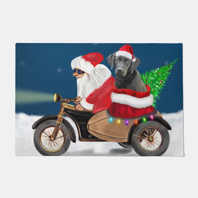 Black Labrador Dog Christmas Santa Claus   Doormat (Front)