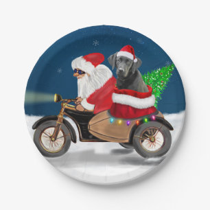 Black Labrador Dog Christmas Santa Claus   Paper Plate
