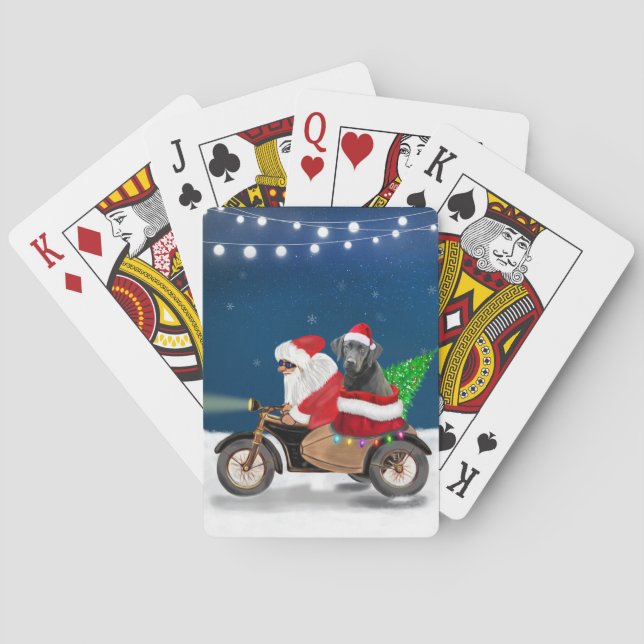 Black Labrador Dog Christmas Santa Claus   Playing Cards (Back)