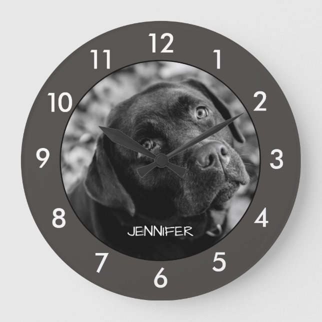 Black Labrador Dog Custom Large Clock (Front)