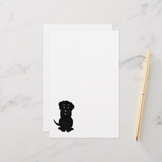 Black Labrador Dog Design Stationery (Front/Back In Situ)