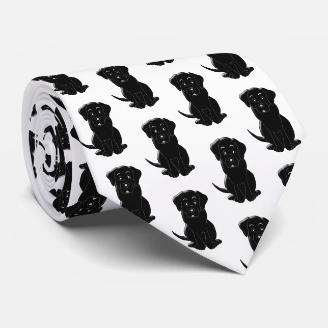 Black Labrador Dog Design Tie (Rolled)