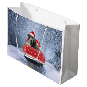 Black Labrador Dog in Snow sitting in Christmas  Large Gift Bag
