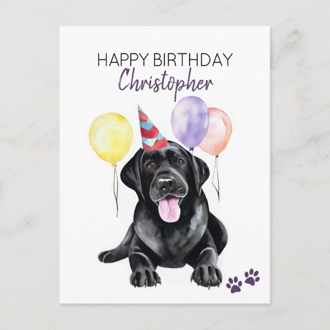 Black Labrador Dog Personalized Happy Birthday Postcard (Front)