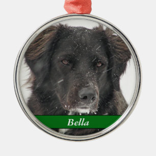 Black Labrador Dog Pet Photo Name Metal Ornament