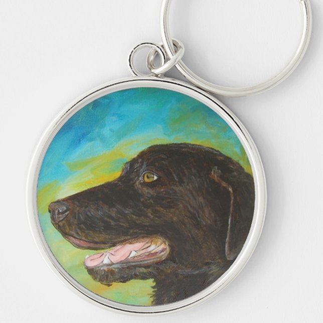 Black Labrador Dog Pet Portrait Keychain (Front)
