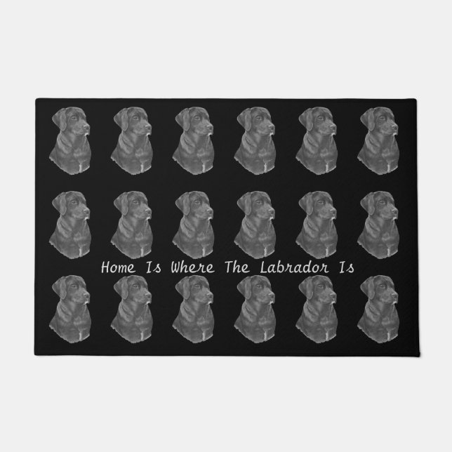 black labrador dog portrait art with fun slogan doormat (Front)