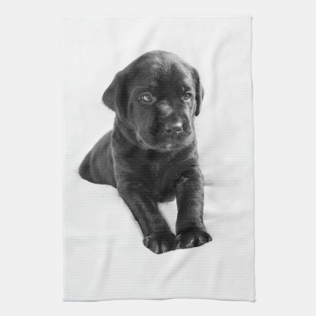 Black labrador dog puppy kitchen towel (Vertical)