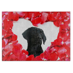Black Labrador Dog Roses Heart Photo cutting board