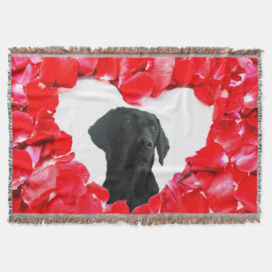 Black Labrador Dog Roses Heart Photo Throw Blanket