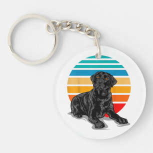 Black Labrador dog sunset vintage retro style blac Keychain