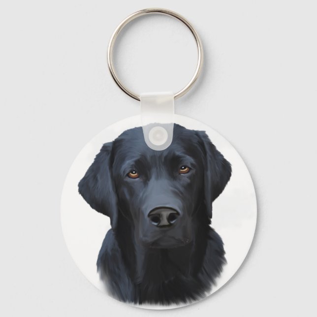 Black Labrador Dog Water Colour Art Painting Keychain (Front)