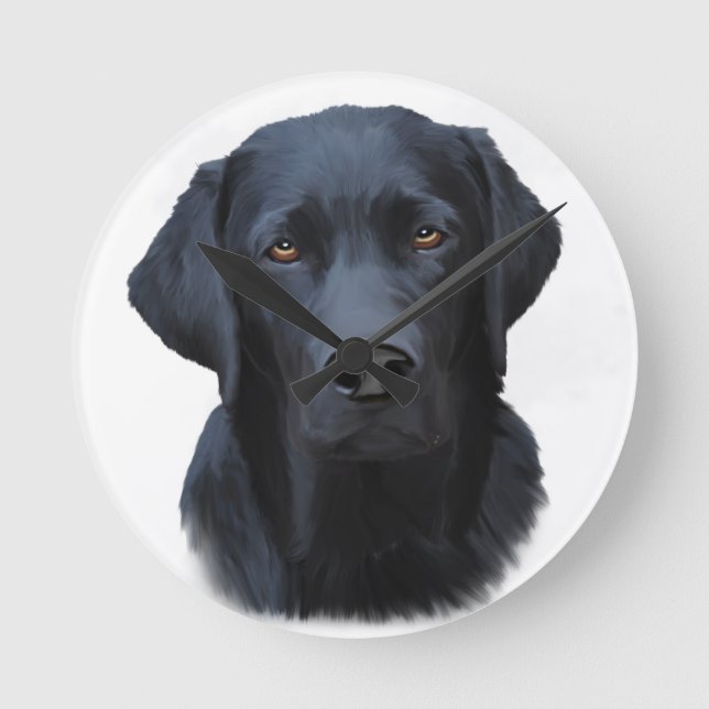 Black Labrador Dog Water Colour Art Painting Round Clock (Front)