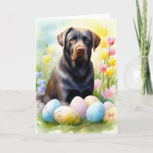 Black Labrador Dog with Easter Eggs Holiday Card