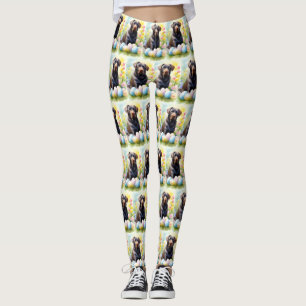 Black Labrador Dog with Easter Eggs Holiday Leggings