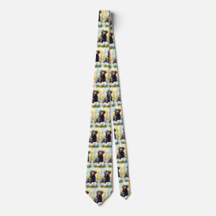 Black Labrador Dog with Easter Eggs Holiday Tie