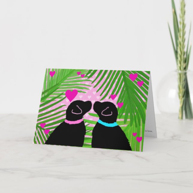 Black Labrador Dogs Tropical Valentine’s Day Card (Front)