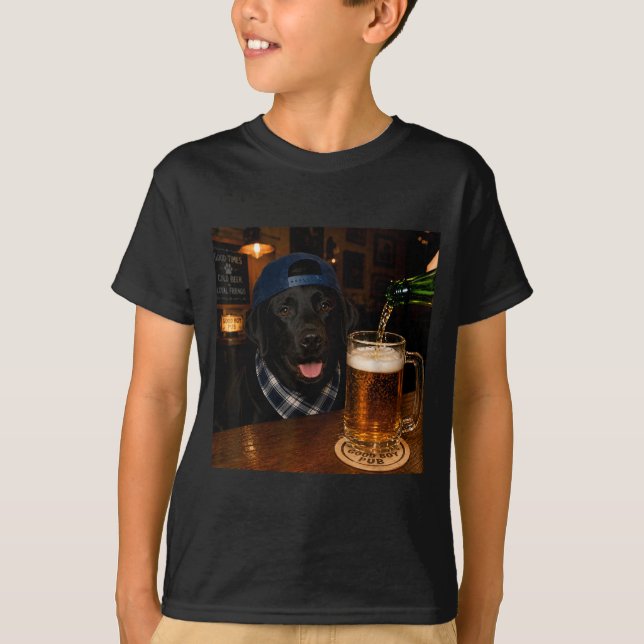Black Labrador Drinking Beer Funny Dog Meme T-Shirt (Front)