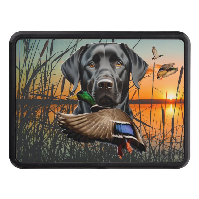 Black Labrador Duck Hunting Trailer Hitch Cover (Front)