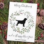 Black Labrador Elegant Dog Merry Christmas Holiday Card<br><div class="desc">Send christmas greetings this holiday season with this elegant Merry Christmas black labrador in a wreath design card, and matching decor . A wonderful gift to all Labrador Lovers. Personalize with family name . This black labrador christmas card will be a favourite among labrador lovers. Visit our collection for matching...</div>