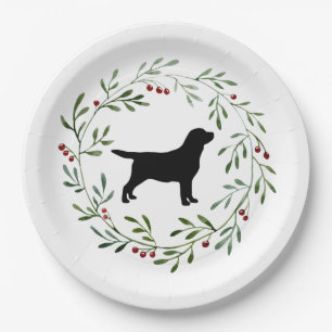 Black Labrador Elegant Dog Retriever Christmas Paper Plate
