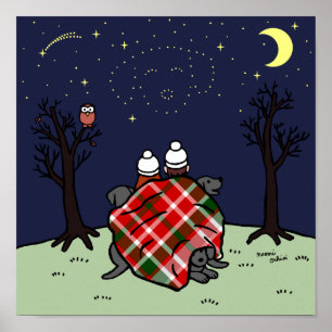 Black Labrador Family and Starry Sky Poster
