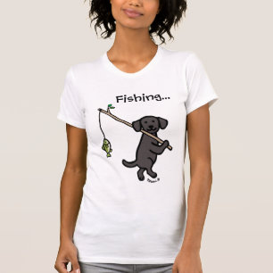 Black Labrador Fishing Cartoon  T-Shirt