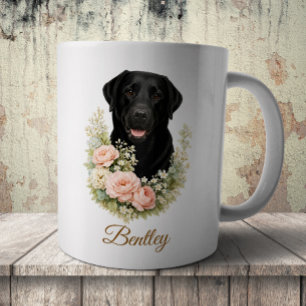 Black Labrador Floral Portrait Coffee Mug