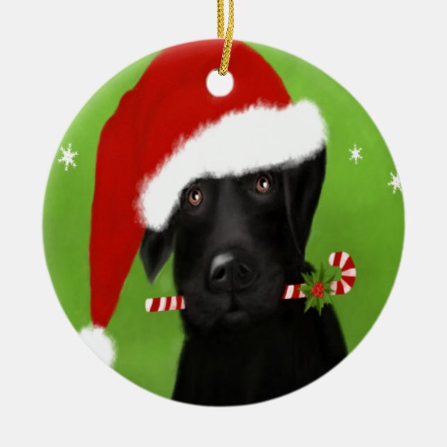 Black Labrador -Funny Christmas Dog Ceramic Ornament (Front)