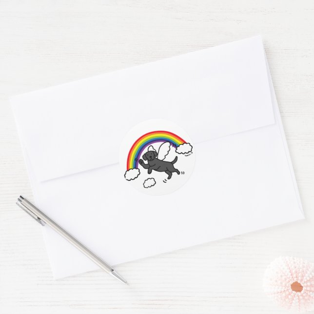 Black Labrador Guardian Angel (Rainbow Bridge) Classic Round Sticker (Envelope)