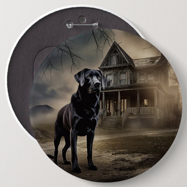 Black Labrador Halloween Scary 6 Inch Round Button (Front & Back)