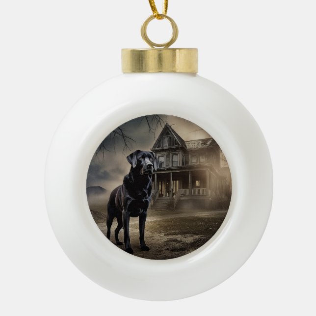 Black Labrador Halloween Scary Ceramic Ball Christmas Ornament (Front)