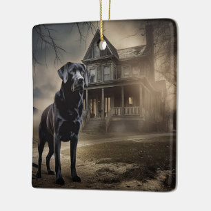 Black Labrador Halloween Scary Ceramic Ornament