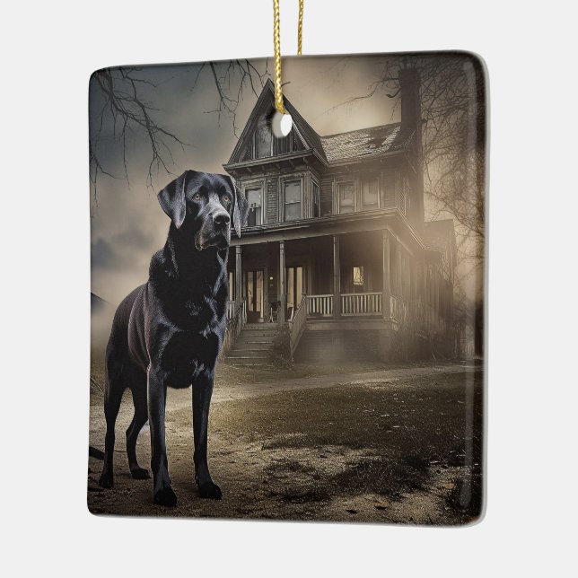 Black Labrador Halloween Scary Ceramic Ornament (Left)