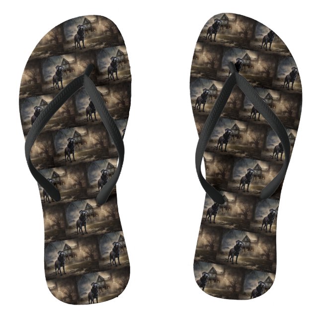 Black Labrador Halloween Scary Flip Flops (Footbed)