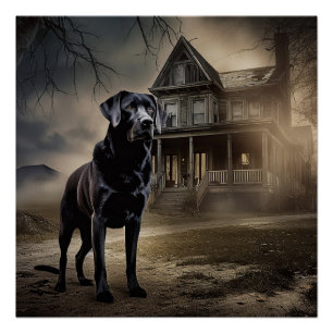 Black Labrador Halloween Scary Poster