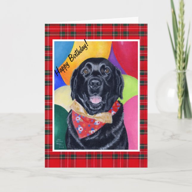 Black Labrador Happy Birthay Painting Card (Front)