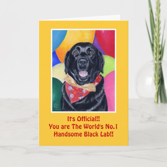 Black Labrador Happy Birthay Painting Card (Front)