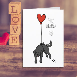 Black Labrador Heart Balloon Valentine Holiday Card