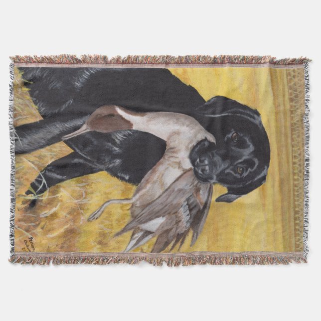 Black Labrador Hunting Dog Throw Blanket (Front)