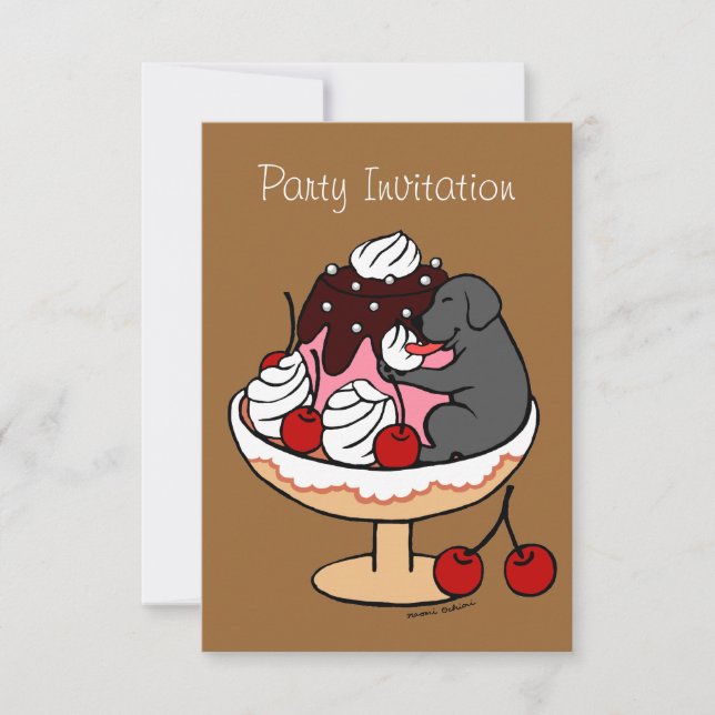 Black Labrador & Ice Cream Sundae Invitation (Front)