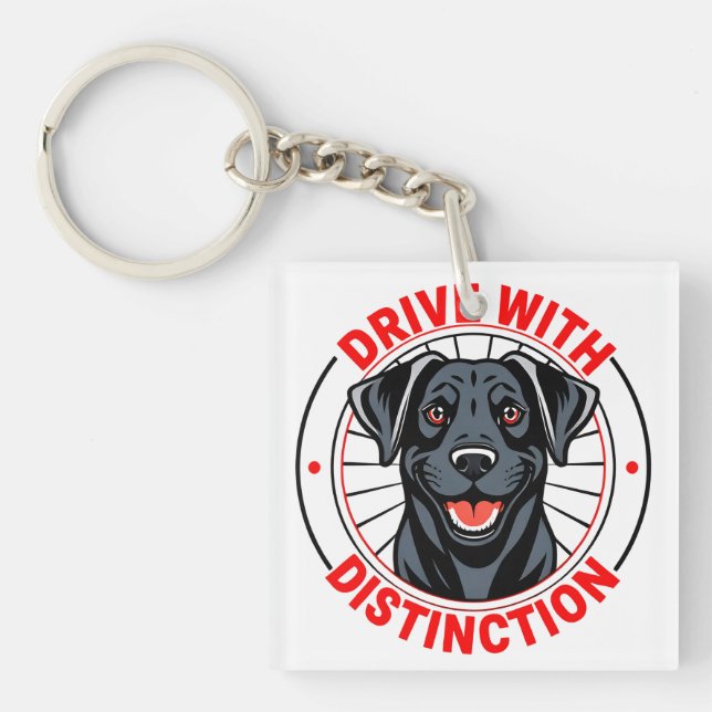 Black Labrador Illustration with Motivational Text Keychain (Front)