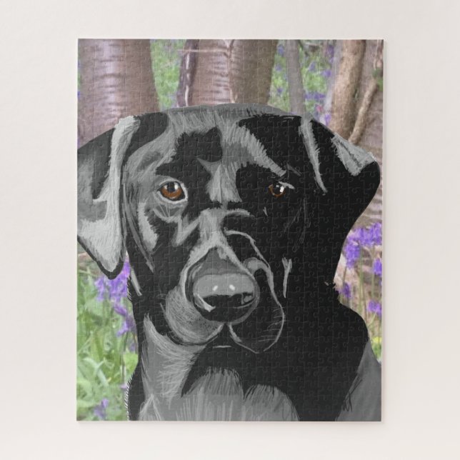 Black Labrador in a Bluebell Wood Jigsaw Puzzle (Vertical)
