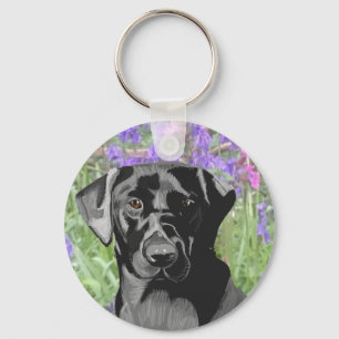 Black Labrador in a Bluebell Wood  Keychain