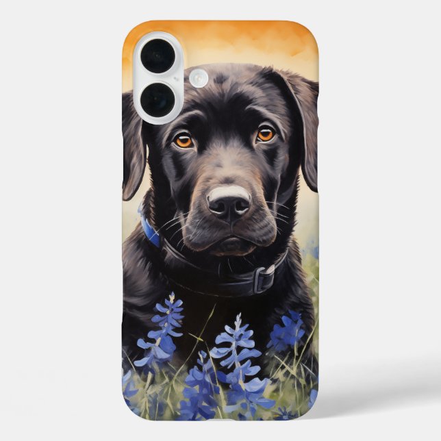 Black Labrador in Bluebonnets Case-Mate iPhone Case (Back)