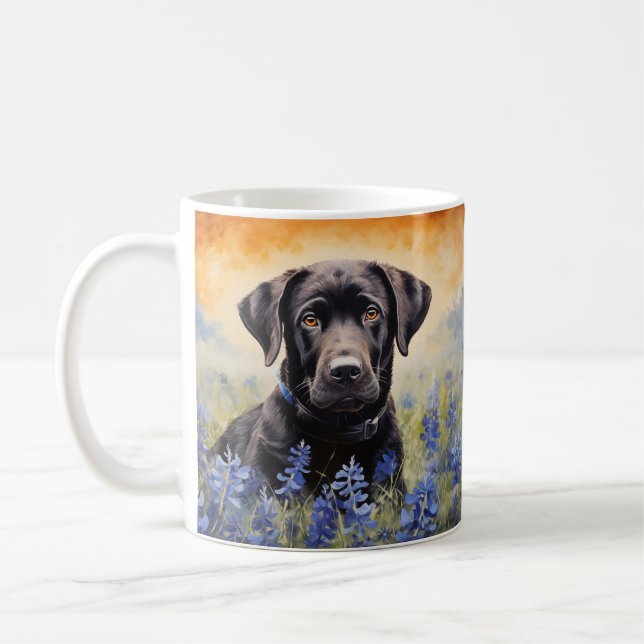 Black Labrador in Bluebonnets Coffee Mug (Left)
