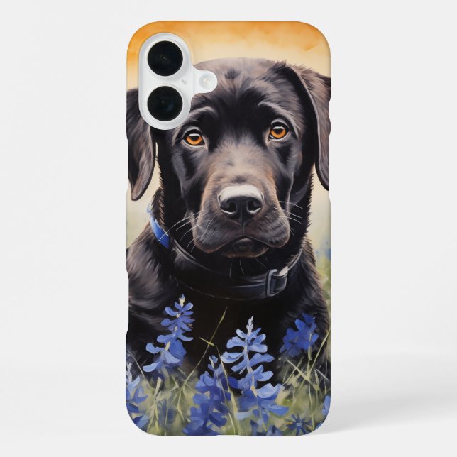 Black Labrador in Bluebonnets iPhone Case (Back)