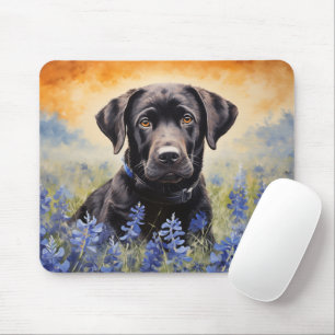 Black Labrador in Bluebonnets Mouse Pad